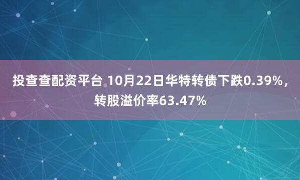 投查查配资平台 10月22日华特转债下跌0.39%，转股溢价率63.47%