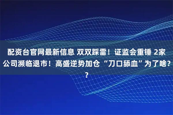 配资台官网最新信息 双双踩雷！证监会重锤 2家公司濒临退市！高盛逆势加仓 “刀口舔血”为了啥？